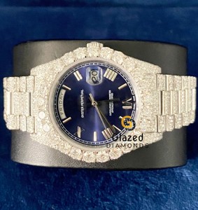 Derniers modèles de montres et accessoires Hip Hop Moissanite Round Brilliant Cut Diamond Round Shape Blue Watches for Boys - Product Image 3