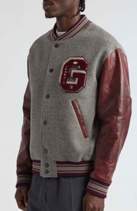 Nuevo diseño de logotipo personalizado granate y gris chaqueta Varsity para hombres Letterman College chaqueta de béisbol bombardero chaqueta Varsity cálida - Product Image 3