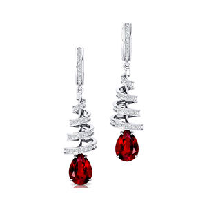 Boucles d'oreilles longues pendantes pour femmes, en or massif 18 carats, serties de diamants véritables et de rubis cultivés en laboratoire, design spirale de diamants. - Product Image 2