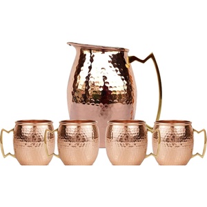 Pichet à eau Moscow Mule avec design martelé finition polie cruche en cuivre poignée en laiton pour Ayurveda Doctor Metal - Product Image 1