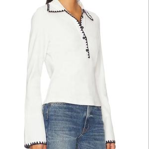 Camisa de Algodón con Botones y Manga Larga para Mujer, Cuello Bordado, para Oficina, Venta al Por Mayor con Descuento - Product Image 2