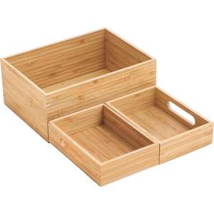 MSV - Boîte de rangement polyvalente avec 3 compartiments empilables ISALYS - Rangement en bambou naturel pour cosmétiques, fournitures de bureau ou - Product Image 3