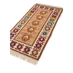 Tapis en laine beige marron classique Nayaab Paem-735, tissage plat, motif géométrique rectangulaire rayé, pelucheux, pour chambre à coucher, usage domestique - Jaipur ZA - Product Image 2