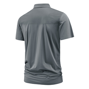 2025 Summer Men's Casual Shirt Short Sleeve V-Neck <b>Button</b> T-Shirt Solid Color Breathable Knitted 100% Cotton Embroidered Custom - Product Image 2