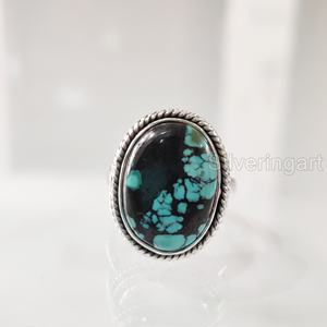 Women's <b>Ring</b> Natural Tibetan <b>Turquoise</b> Gemstone December Birthstone Simple Band Statement Jewelry 925 Sterling Silver <b>Ring</b> - Product Image 3
