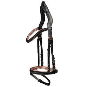 Cómoda brida de cuero islandés, lado derecho con 3 cristales, lado izquierdo, 3 cristales, oro rosa, producto de ajuste dorado para propietarios de caballos - Product Image 1