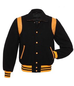 Chaqueta universitaria con logotipo personalizado | Manga Béisbol universitario | Estilo Letterman bordado | Deportes negros unisex - Product Image 1
