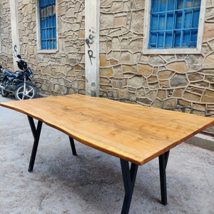 Table à manger en bois massif d'acacia de qualité supérieure Base en métal Design moderne durable écologique pour 6 meubles de salle à manger d'hôtel - Product Image 5