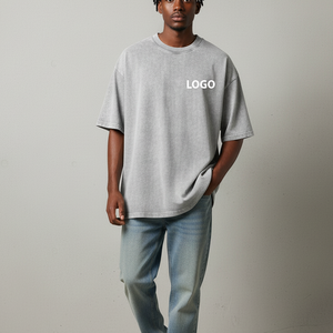 เสื้อยืดฮิปฮอปผู้ชายทรงหลวมแบบวินเทจ ผ้าหนา 180gsm ทรงหลวมไหล่ตก ผ้าฝ้าย 100% แห้งเร็ว ระบายอากาศได้ดี - Product Image 1