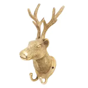 Handmade Brass Golden Deer Decorative Wall Coat Hooks Reusable Utility Hat Coat Keys Bags Clothes Heavy Duty