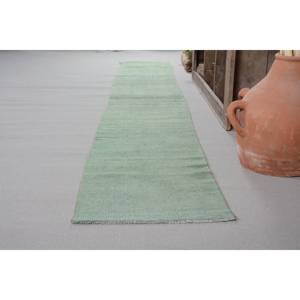 Alfombra turca clásica moderna de área grande de 1,8x13,7 pies, patrón abstracto de estilo Vintage verde, Material de algas marinas de lana, respaldo de látex - Product Image 3