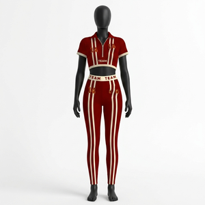High quality 230 GSM poly spandex <b>red</b> panel stripe <b>crop</b> <b>top</b> pant set sublimation logo slim fit Women's Sets - Product Image 1