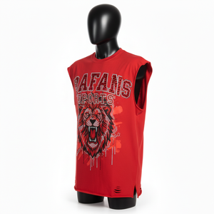 Camiseta 100% algodón para hombre, corte holgado, estampada, sin mangas, de jersey de algodón, suave, con logo de diamantes de imitación termoadhesivos, estilo streetwear. - Product Image 4