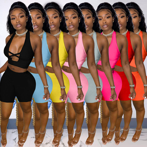 Conjunto de 2 Uds de Top corto y pantalones cortos para mujer, entrenamiento, gimnasio, correr, Sujetador deportivo, chaleco, pantalones cortos, conjunto doble Atlético - Product Image 2
