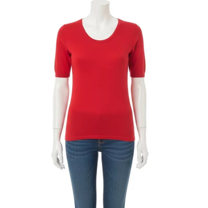 Camisetas de Punto con Cuello Redondo Antiarrugas para Mujer, Mezcla de Algodón, Suaves, Elásticas, Transpirables, para Uso Diario, Tops Casuales de Moda para Damas - Product Image 4