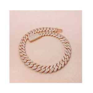 14K oro rosa acabado 15 Ct redondo Real Moissanite hombres Miami Cuban Link pulsera diamante pulseras y brazaletes - Product Image 2