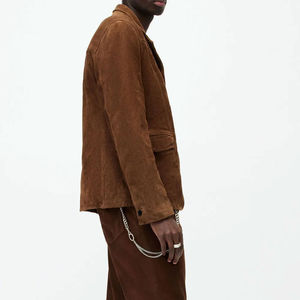 Veste en cuir suédé pour homme, mode hiver, couleur unie, logo personnalisable sur le devant, toile de haute qualité, vêtement d'extérieur décontracté - Product Image 4