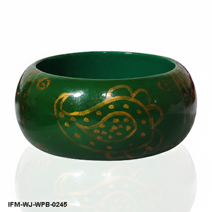 Hand-Painted Green <b>Wooden</b> <b>Bangle</b> Traditional Paisley Design, Bohemian Chunky Wood Bracelet - Product Image 1