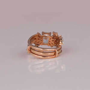 Juego de anillos de compromiso de diamante de laboratorio de corte radiante de 1,6 CT, Diamante lateral de corte Marquesa Vintage con juego de anillos de boda cultivados en laboratorio chapado en oro - Product Image 6