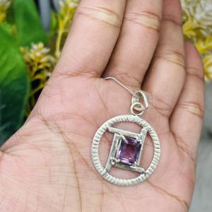 Handmade 925 Sterling Silver Amethyst Pendant Necklace Simple Design Plain Jewelry with <b>Charm</b> Pendants - Product Image 5