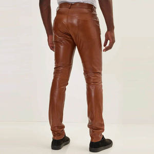 Pantalon en cuir unisexe pour homme, coupe droite, taille élastique, taille mi-haute, rayé, décontracté, automne, imperméable, anti-plis - Product Image 3