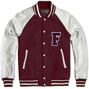 Chaqueta de lana con letras y logotipo de talla grande personalizada para hombre, chaqueta bomber con estampado de invierno de estilo universitario de béisbol recortada de retales informales - Product Image 1