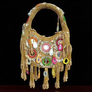 Elegante Bolso de Mano Casual de Media Luna con Cuentas de Resina para Bodas y Fiestas, Hecho a Mano en India, Proveedor Mayorista - Product Image 1