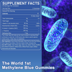 मस्तिष्क और माइटोकॉन्ड्रियल के लिए नाक विटामिन बी 3 और एल-थेनिन के साथ चीनी मुक्त मेथिलेनेब्लू गुमाइज़ - Product Image 4
