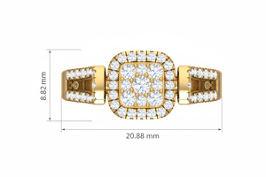Elegant Gold Cocktail Square Cluster Halo <b>Split</b> Shank Natural Diamond <b>Ring</b> for Women's - Product Image 2