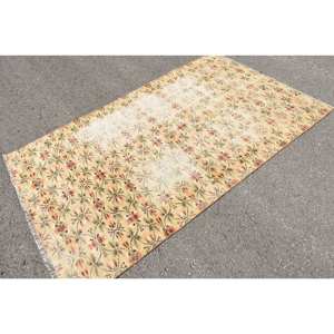 Vintage Turkish Large Area Rug Classic Style 48 X 78ft <b>Yellow</b> & Beige Tones for Teen's Room Bedroom Rectangular Hallway Pattern - Product Image 4
