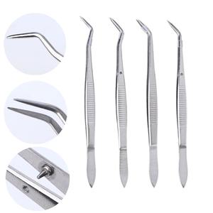 แหนบผ่าตัดทำฟันแบบใช้มือ 4 ชิ้น ทำจากสแตนเลส สำหรับจับเนื้อเยื่อทางการแพทย์ ปลายโค้ง - Product Image 6