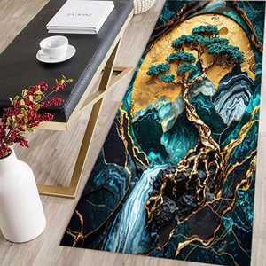 3D Tree of Life <b>Rug</b>, Teal Gold Marble Pattern Floor Mat,<b>Chenille</b> <b>Rug</b> - Product Image 2