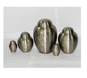 Urna Funeraria Dometop de Metal con Acabado en Peltre/Plata para Mascotas Adultas, Diseño Personalizable Estilo Americano con Patas Doradas, Segura para Cenizas - Product Image 6