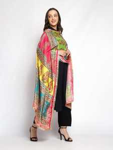 High Quality Indian Phulkari Hand Embroidered <b>Silk</b> Dupatta Shawl Floral Design Handmade Beautiful Color <b>Scarf</b> for Women - Product Image 6