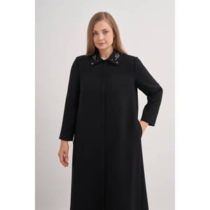 Manteau d'hiver à col brodé tissé - Noir - Product Image 2