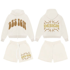 Trajes de sudor de lavado ácido personalizados algodón grueso cremallera apliques bordado parche acampanado completo hombres chándales sudaderas con capucha conjuntos de pantalones de chándal - Product Image 6