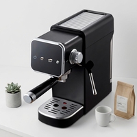 Machine à café expresso semi-automatique compacte en acier inoxydable noir mat de 1350 W avec commande tactile pour la maison et l'hôtel