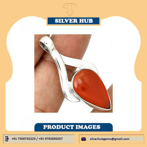 Colgantes de Plata de Ley 925 con Gran Gema de Cornalina en Forma de Pera, Joyería Casual Hecha a Mano - Product Image 2