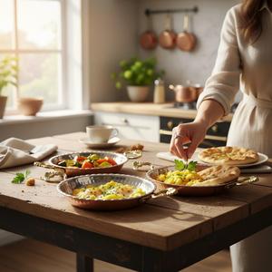 Cast Iron Copper Party Frying Pan & Egg Pan Kitchen <b>Cookware</b> <b>Set</b> with Glass & Metal Induction Stove Compatible for Hotels - Product Image 6