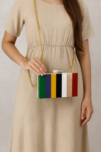 Pochette de soirée de luxe faite à la main en bois et résine, durable et écologique, avec incrustation géométrique, sac à bandoulière avec chaîne, logo personnalisé - Product Image 4