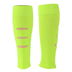 Chaussettes de compression sportives pour hommes, chaussettes de mollet de football avec 3 trous, manches de jambe d'automne, logo tricoté sur le bas du revers - Product Image 2
