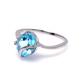 Anillo de Topacio azul Natural, de Plata de Ley 925, anillo de boda único a la moda