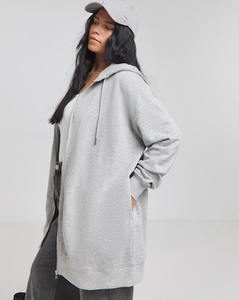 Prix usine gris chiné femmes goutte épaule noyau fermeture éclair à travers la palangre à capuche Anti-rides et respirant sweats à capuche vierges pour les femmes - Product Image 3