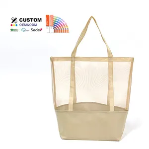 Oem Custom Large Beach Travel Polyester Mesh Tote Bag With Logo For Vegetable And Fruit