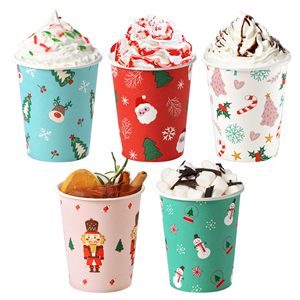 Gobelets en papier jetables biodégradables de 8 oz pour Noël, durables, épais, écologiques, anti-fuite, pour boissons froides, gobelets de fête, sans BPA - Product Image 3