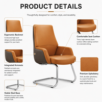 Chaise de bureau de direction moderne couleur Tan, chaise de conférence à dossier haut avec base en traîneau chromé et accoudoirs fixes