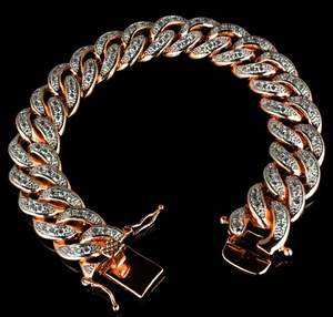 PULSERA ESLABÓN CUBANO DIAMANTE DE 13MM EN ORO ROSA - Product Image 1