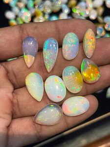 100% naturel éthiopien opale Cabochon lâche Multi feu facettes ovale poire arc-en-ciel couleur cristal blanc 100 Carats Min. pour - Product Image 5