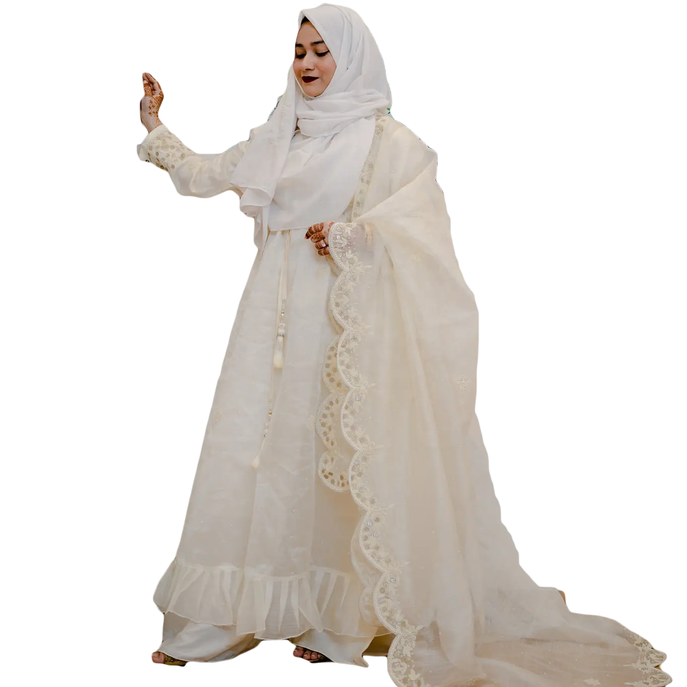 Islamic Modest Wedding Dress For Women White Color Pearl Stone Long Sleeve Arab Turkey Dubai Evening Dress Lahenga Gown Factory