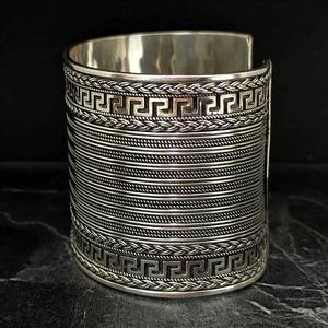 Handmade 925 Sterling <b>Silver</b> Greek Patterned Heavy <b>Cuff</b> <b>Bracelet</b> Fashionable Jewelry Accessory - Product Image 4
